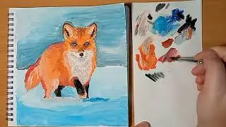 Рисуем зимний пейзаж с лисой. Как нарисовать лису