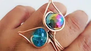 DIY Wire Wrap Chunky Adjustable Ring and matching earrings tutorial