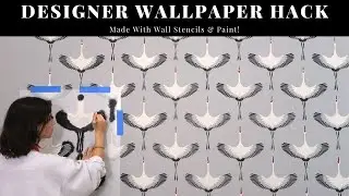 How to Stencil AND Paint an Accent Wall | Easy Faux Crane Designer Wallpaper Look Using Stencils!