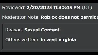 Roblox: Banned for saying west virginia