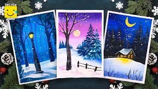 ЗИМНИЕ ПЕЙЗАЖИ гуашью/ Как нарисовать ЗИМУ/ Мастер класс по рисованию/ для детей, для начинающих