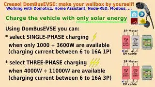 DomBusEVSE smart EVSE module charging vehicles in single and three phase. Using only solar energy!
