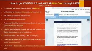 How to get COMSOL 6.0 and MATLAB @ No Cost, through I-STEM