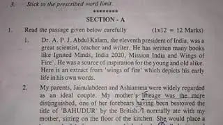 English class 11th ORIGINAL Question Paper 2020 latest