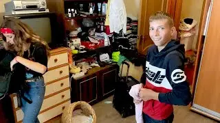 Liza and Kostya returned home from camp / Unpacking their suitcases