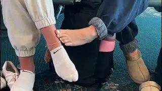 candid feet in airport double catch 