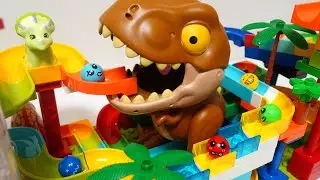 Satisfying Building Blocks Marble Run ASMR Surprise! Run! Tyrannosaurus Dinosaur Block Coaster