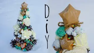 Новогодняя елочка из картона и природных материалов своими руками, DIY