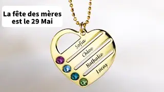Meilleur cadeau de Fête des Mères- Collier Cœur Pierre de Naissance avec Prénoms Gravés - Or Vermeil
