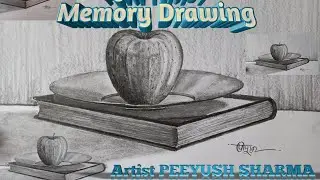 स्मृति चित्रण कक्षा 11 & 12 किताब के ऊपर प्लेट मे रखा सेबArtist Peeyush Sharma Memory Drawing