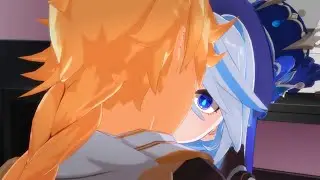 Aether gives Furina surprise kiss [Genshin Impact MMD]