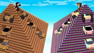 RICH VS POOR PYRAMID GARAGE BUILD BATTLE IN MINECRAFT!!