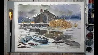 Рисуем акварелью. Русский север, Онежское озеро, Кижи, деревня Ямка