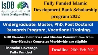 IsDB Scholarship Program 2022| Islamic Development Scholarship 2022 Online apply Process|