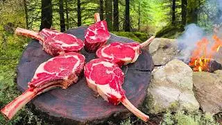 The Most PRIMAL Way to Cook Tomahawk Steaks | ASMR Outdoor Cooking