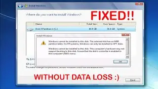 Windows cannot be installed to this disk | The selected disk has an MBR partition table
