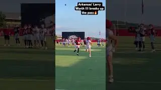 Arkansas’ Larry Worth III breaks up pass during fall camp