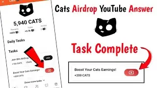 Cats Airdrop YouTube Task Answer | cats youTube task complete cats airdrop answer