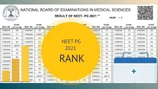 NEET PG 2021 - RESULTS OUT - EXPECTED RANKS NEET- PG 2021 - MARK VS RANK COMPARISON- RANK PREDICTION