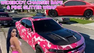 Widebody Charger wrapped in PINK BAPE / GLITTER PINK