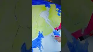 Woman with doggies, acrylic painting process