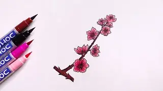 🤩How to draw Cherry blossoms with Doms brush pen easily||#beginners#easy#trending#viral#colours#step