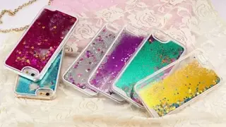 Women's pouch with floating sparkles and asterisks. References to all models of smartphones.