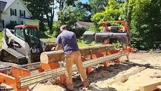 Norwood HD36v2 cutting 8x7x12' tie beams for timber frame order. Part 1