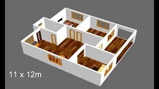 Small House Plan 11 x 12m 2 Bedroom with American Kitchen 2019