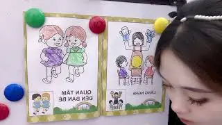 The teacher will teach the class a lesson: coloring a picture of two little girls and a classroom.