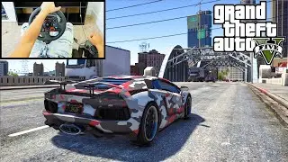 Lamborghini Aventador in GTA 5 (Steering Wheel + Shifter) Gameplay