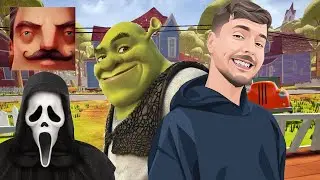 Hello Neighbor - My New Neighbor Shrek GhostFace Glow MrBeast History Gameplay Walkthrough