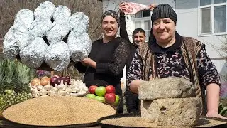 STUFFED PINEAPPLE | Lamb with Mushroom Recipe in Village | Roasted Ground Wheat