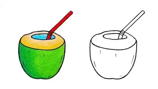 Coconut Water Drawing || How to Draw Green Coconut Step by Step || Easy Coconut Fruit Drawing...