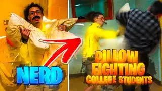 Pillow Fighting Random College Students Dressed As A Nerd! (I GOT BEAT UP)