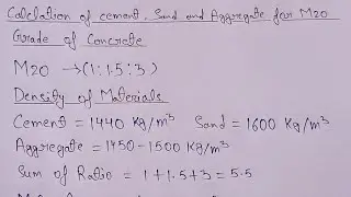 How to calculate Cement Sand and Aggregate for M20 concrete | cement sand aggregate calculation |