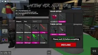 MM2 Trading Heart balloon and Frostsaber for Blaster and Deathshard