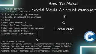 Social Media Account Details Manager using c || C Projects