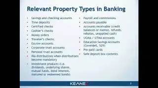 Relevant Property Types in the Banking Area and Rules of Jurisdiction in Unclaimed Property