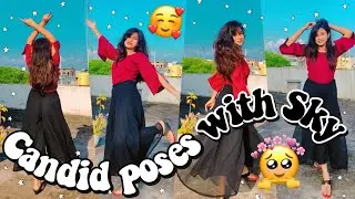 Candid Poses with Sky in Terrace | Snapchat Photo poses for girls | Poses with Sky | Selfie Poses