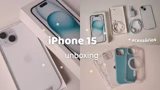 iPhone 15 blue ☁️ aesthetic unboxing & acessórios 