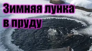 Зимняя лунка в пруду