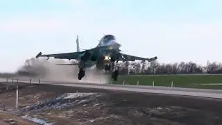 Planting conveyor su-30M2 and su-34 on the road in the Rostov region of Russia