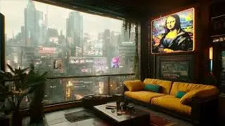 Rainy Cyberpunk City Racoon City. Sci-Fi Ambiance for Sleep, Study, Relaxation