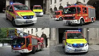 Fire Department Munich FW1 2x Command Car 2x Engine and Ladder responding to call! #1621
