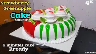 strawberry an green Apple Cake making in || S20CHEFF || cake recipe