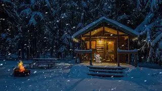 Overnight Winter Snowstorm In Cozy Log Cabin | Winter Wonderland