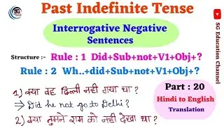 Past Indefinite Tense || Interrogative Negative Sentences & Wh Ques || Part : 20 Translation ||
