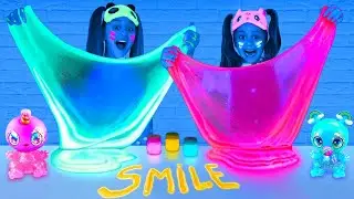 Sasha and Anita play with glowing toys and soap bubbles