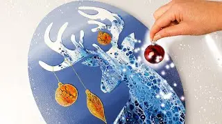 BEAUTIFUL Reindeer Acrylic Pour - Easy Swipe Technique! | AB Creative Tutorial